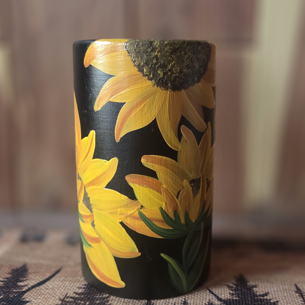 Sunflower Black Vase - Hand-Painted Home Art